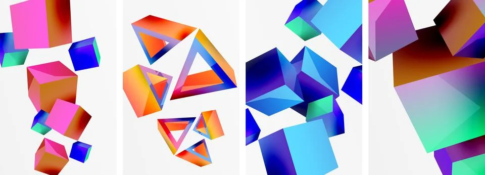 Composition of 3d cubes and other geometric elements background design for Stock Illustration
