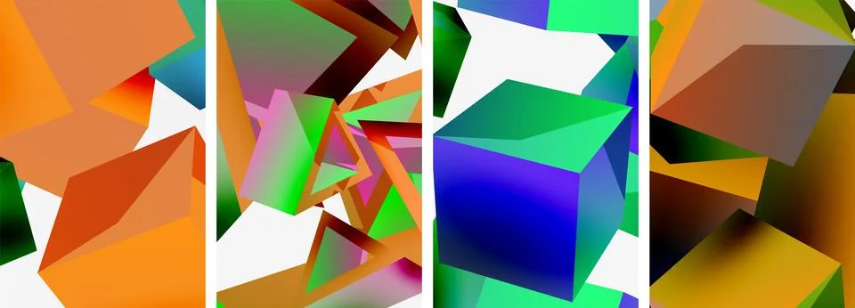 Composition of 3d cubes and other geometric elements background design for Illustrazione stock