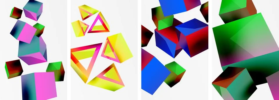 Composition of 3d cubes and other geometric elements background design for Stock Illustration