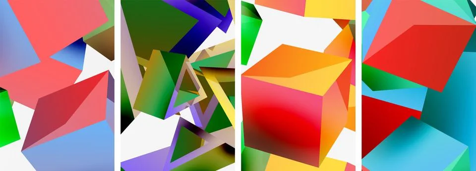 Composition of 3d cubes and other geometric elements background design for Stockillustratie