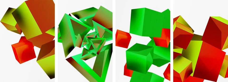 Composition of 3d cubes and other geometric elements background design for Stock Illustration