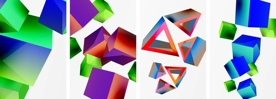 Composition of 3d cubes and other geometric elements background design for Stock Illustration
