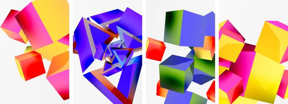 Composition of 3d cubes and other geometric elements background design for イラスト素材
