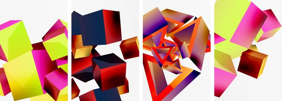 Composition of 3d cubes and other geometric elements background design for Stock Illustration