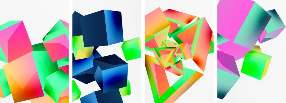 Composition of 3d cubes and other geometric elements background design for Stock Illustration