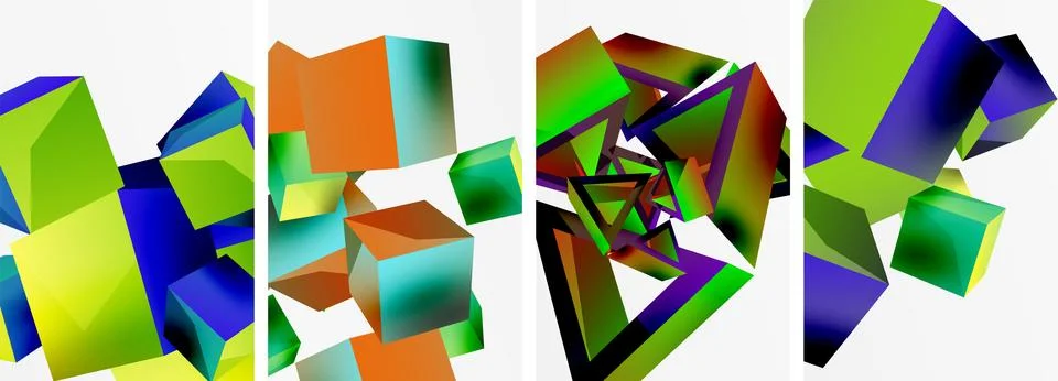 Composition of 3d cubes and other geometric elements background design for Illustrazione stock