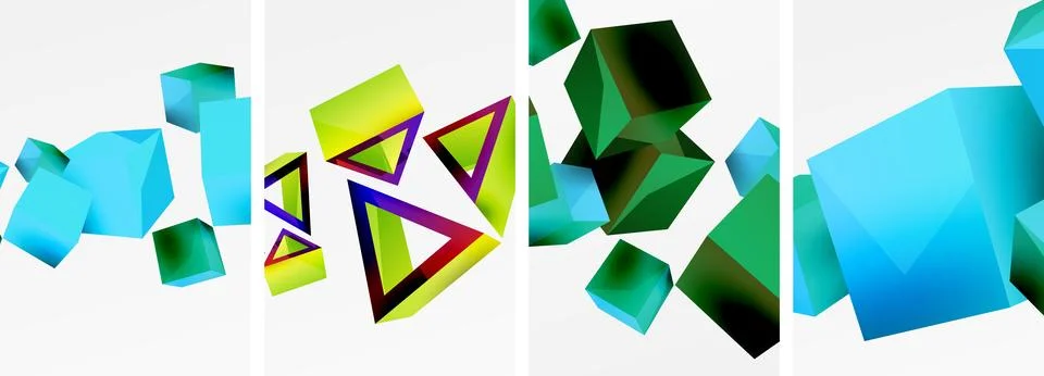 Composition of 3d cubes and other geometric elements background design for Stock Illustration