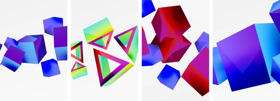 Composition of 3d cubes and other geometric elements background design for Stock Illustration