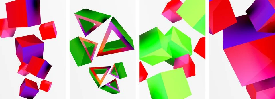Composition of 3d cubes and other geometric elements background design for Stock Illustration
