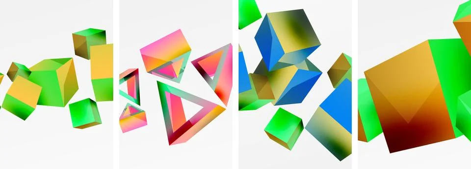 Composition of 3d cubes and other geometric elements background design for Illustrazione stock