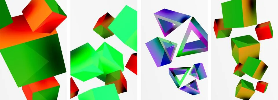 Composition of 3d cubes and other geometric elements background design for Stock Illustration