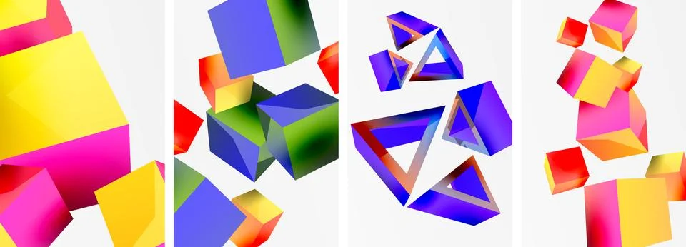 Composition of 3d cubes and other geometric elements background design for Illustrazione stock