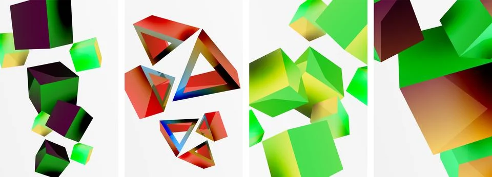 Composition of 3d cubes and other geometric elements background design for Illustrazione stock