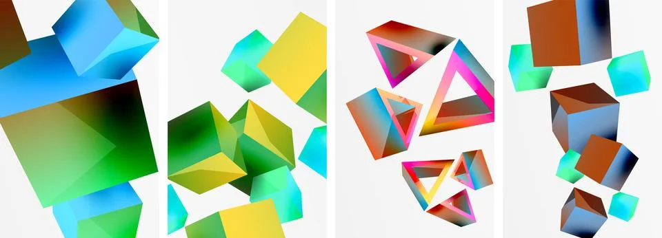 Composition of 3d cubes and other geometric elements background design for Stock Illustration