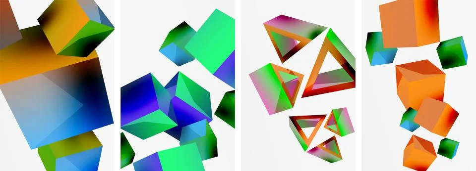 Composition of 3d cubes and other geometric elements background design for Stock Illustration