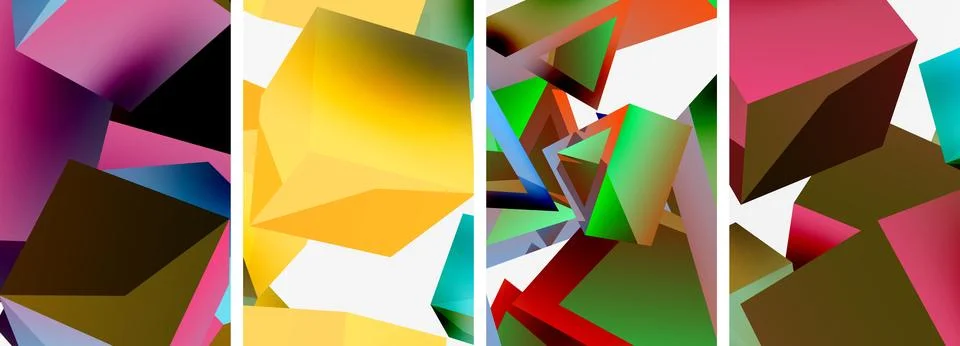 Composition of 3d cubes and other geometric elements background design for Illustrazione stock