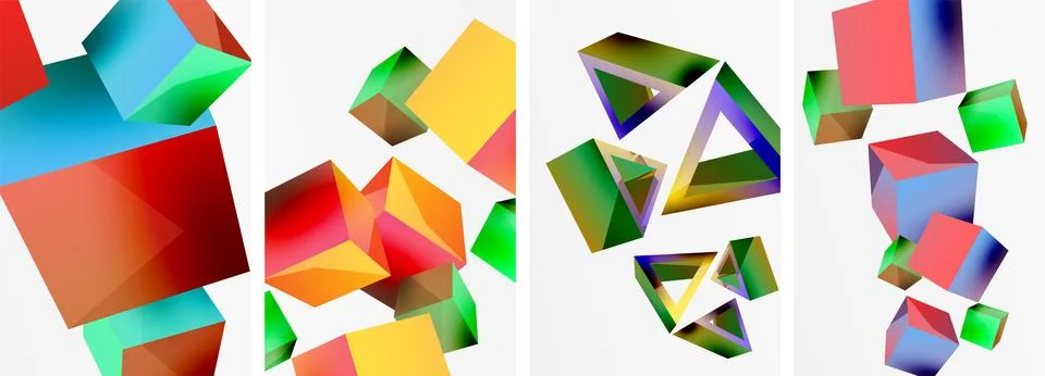 Composition of 3d cubes and other geometric elements background design for Illustrazione stock
