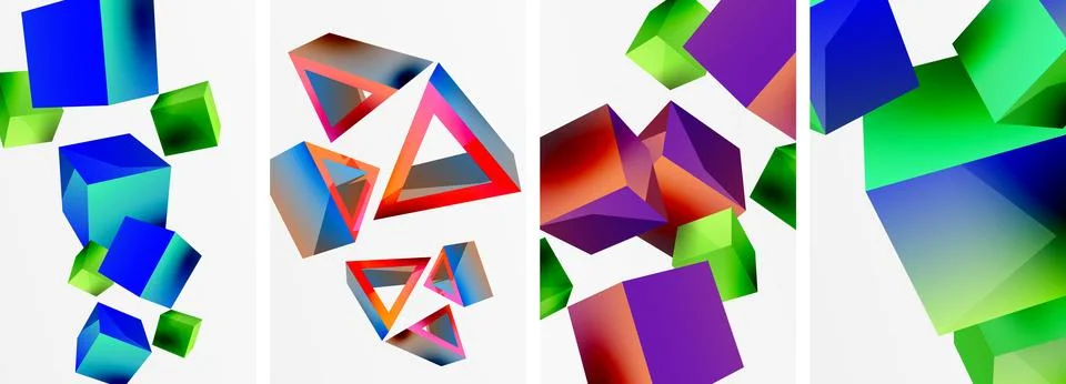 Composition of 3d cubes and other geometric elements background design for Stock Illustration