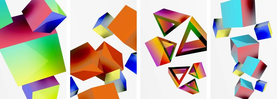 Composition of 3d cubes and other geometric elements background design for Stockillustratie