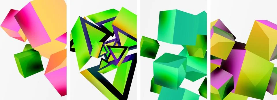 Composition of 3d cubes and other geometric elements background design for 스톡 일러스트