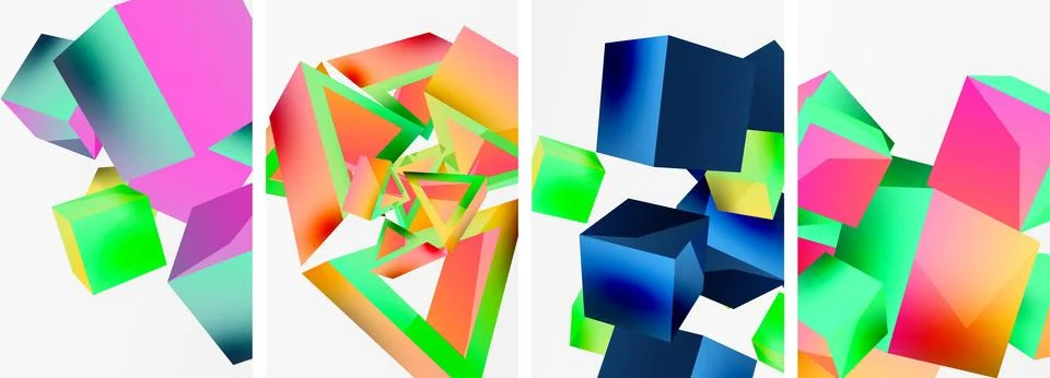 Composition of 3d cubes and other geometric elements background design for Illustrazione stock