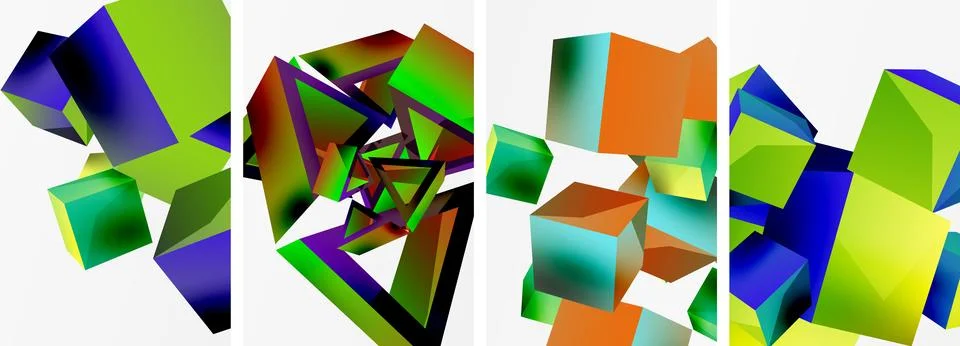 Composition of 3d cubes and other geometric elements background design for 스톡 일러스트