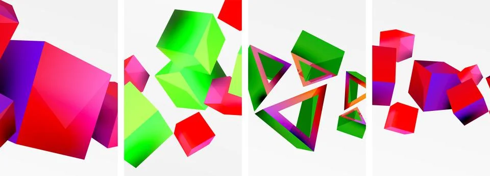 Composition of 3d cubes and other geometric elements background design for Stock Illustration