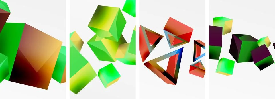 Composition of 3d cubes and other geometric elements background design for 库存插图