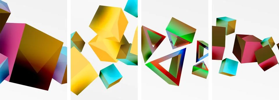 Composition of 3d cubes and other geometric elements background design for Stock Illustration