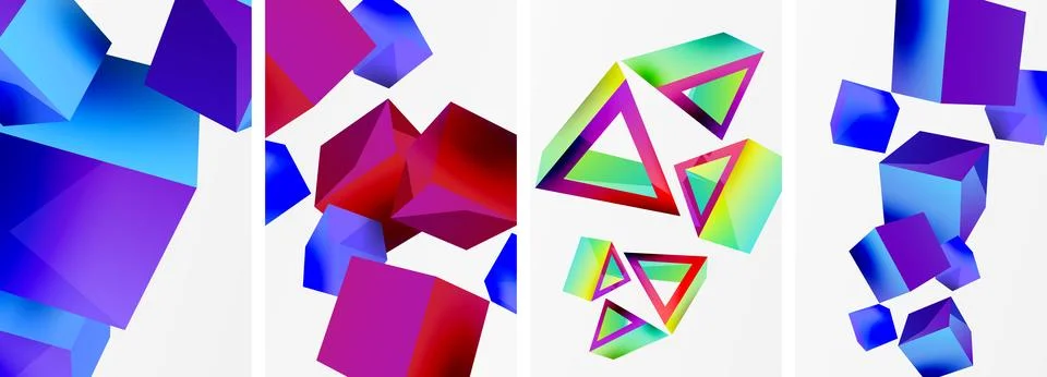 Composition of 3d cubes and other geometric elements background design for Illustrazione stock