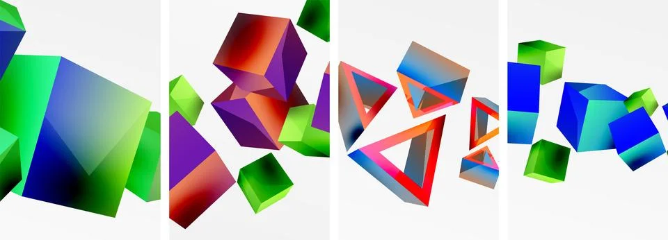 Composition of 3d cubes and other geometric elements background design for Stock Illustration