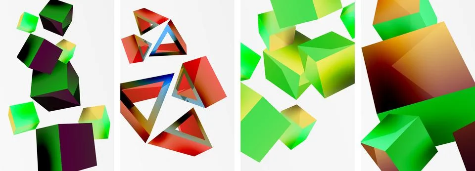 Composition of 3d cubes and other geometric elements background design for Stock Illustration
