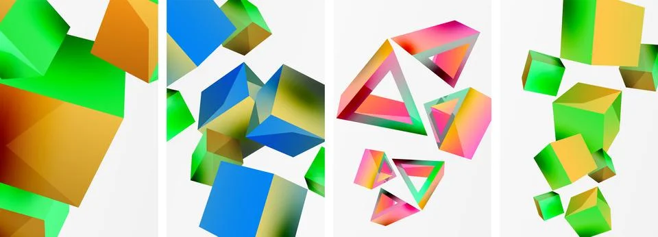 Composition of 3d cubes and other geometric elements background design for Illustrazione stock