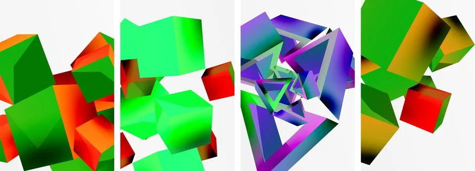 Composition of 3d cubes and other geometric elements background design for Illustrazione stock