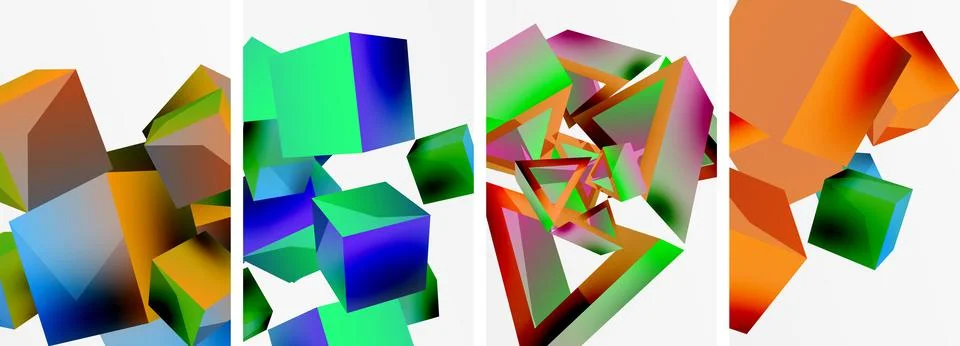 Composition of 3d cubes and other geometric elements background design for Stock Illustration