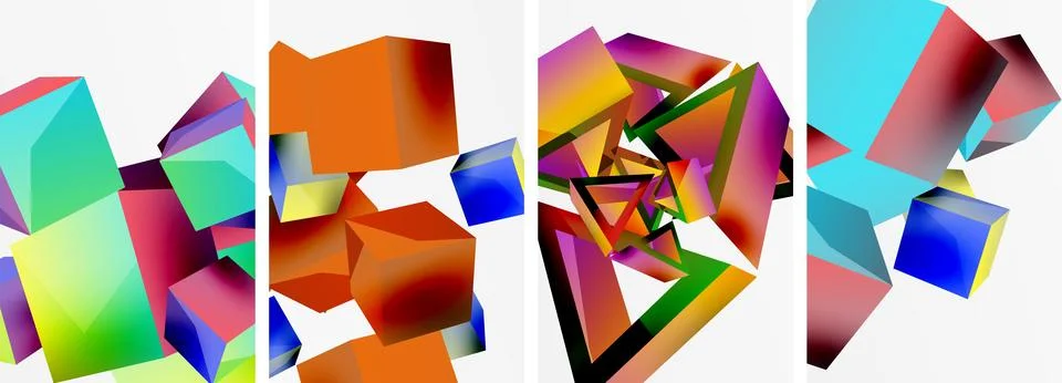 Composition of 3d cubes and other geometric elements background design for Stockillustratie