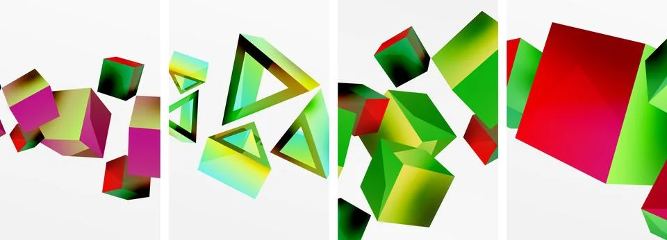 Composition of 3d cubes and other geometric elements background design for Illustrazione stock