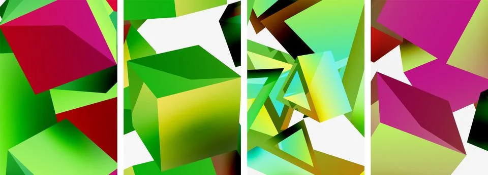 Composition of 3d cubes and other geometric elements background design for Stock Illustration