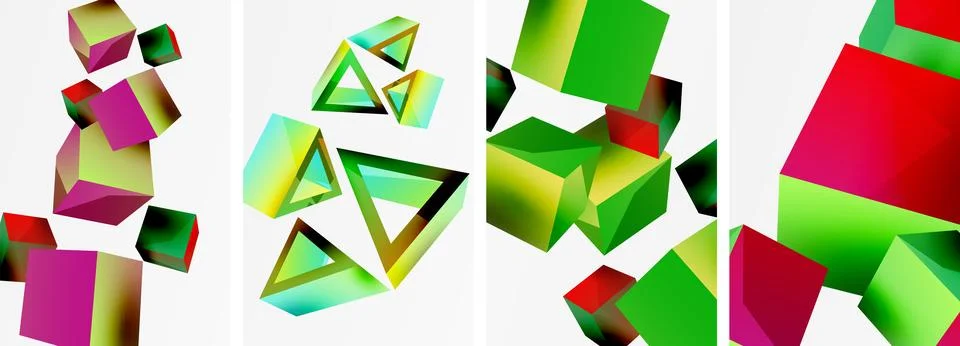 Composition of 3d cubes and other geometric elements background design for Illustrazione stock