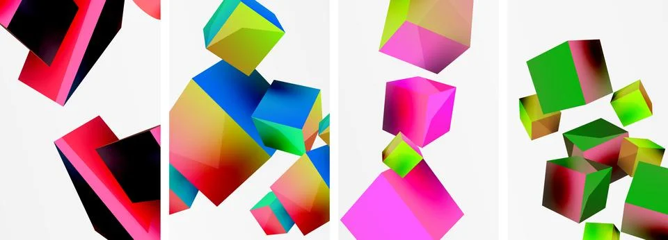 Composition of 3d cubes and other geometric elements background design for Stock Illustration