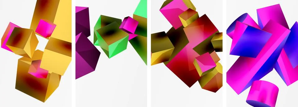 Composition of 3d cubes and other geometric elements background design for イラスト素材