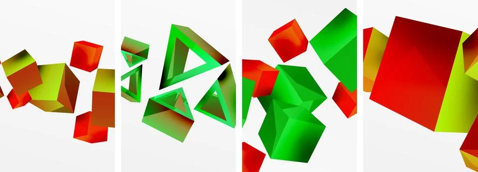 Composition of 3d cubes and other geometric elements background design for Illustrazione stock