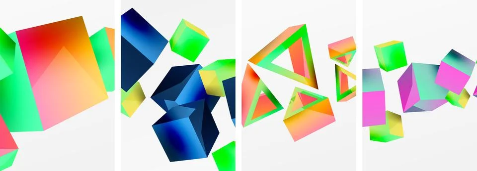 Composition of 3d cubes and other geometric elements background design for Illustrazione stock