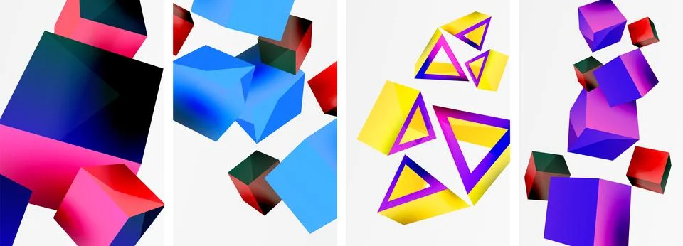 Composition of 3d cubes and other geometric elements background design for Stockillustratie