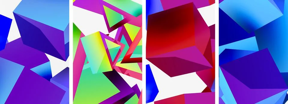 Composition of 3d cubes and other geometric elements background design for Illustrazione stock