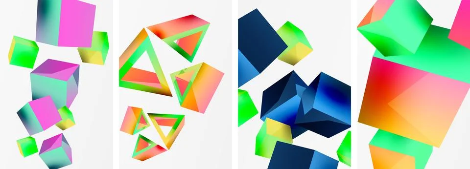 Composition of 3d cubes and other geometric elements background design for Stock Illustration