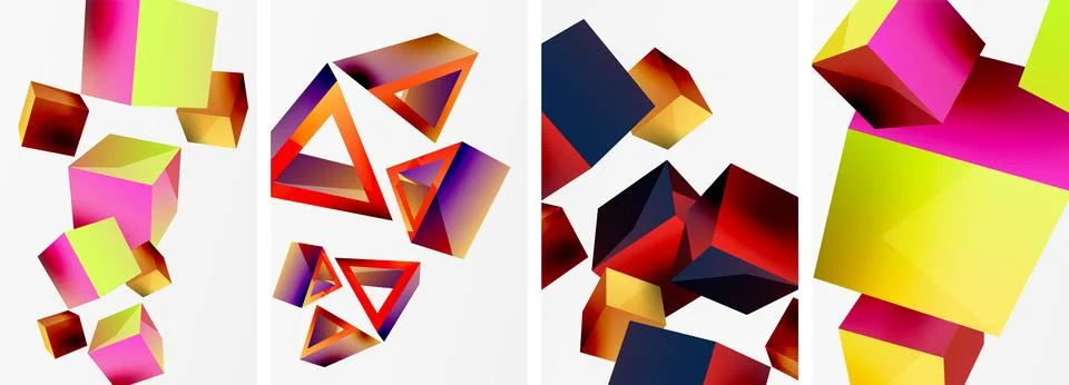 Composition of 3d cubes and other geometric elements background design for Illustrazione stock