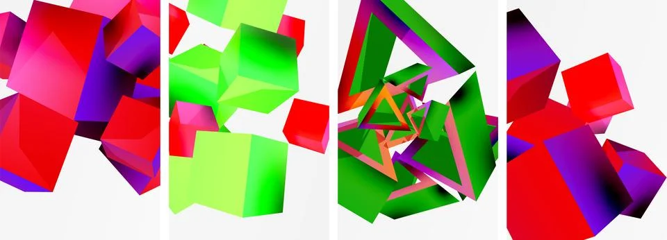 Composition of 3d cubes and other geometric elements background design for Illustrazione stock