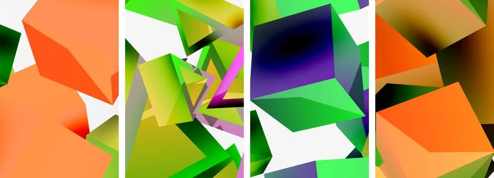 Composition of 3d cubes and other geometric elements background design for Stock Illustration