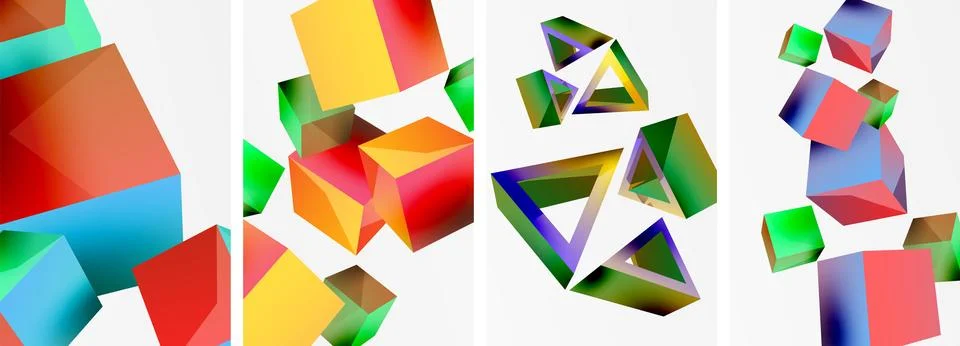 Composition of 3d cubes and other geometric elements background design for Illustrazione stock